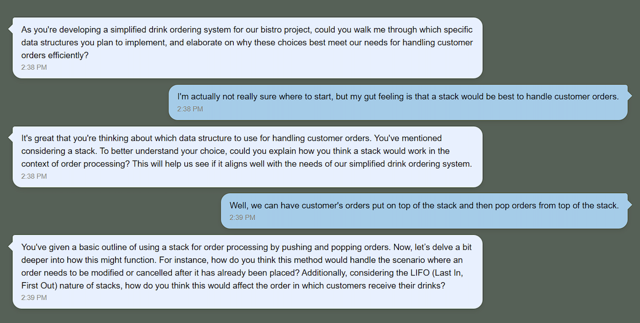 Figure 6: Treatment: Interaction Snapshot (Structured Assistant)