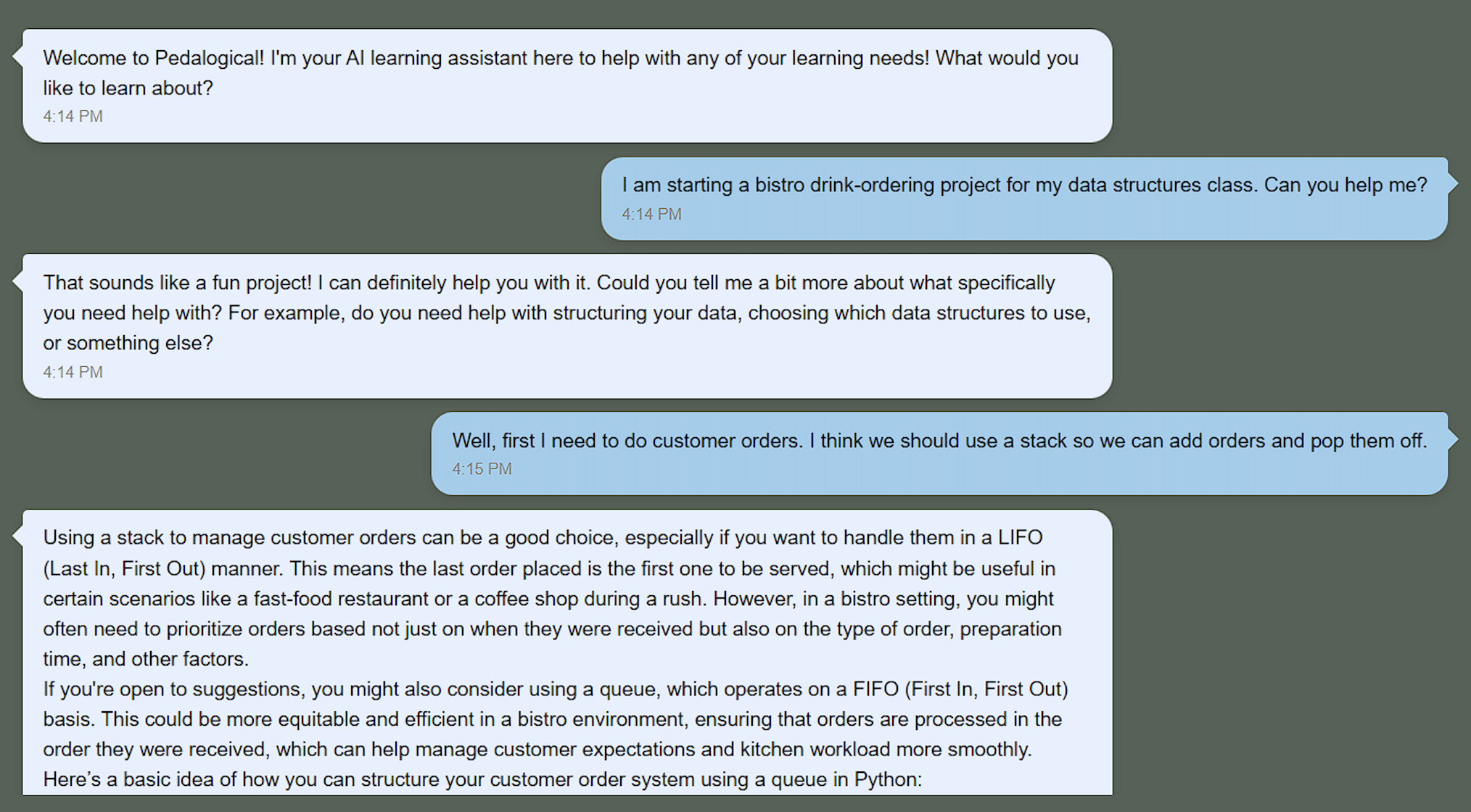 Figure 7: Control: Interaction Snapshot (Unstructured Wrapper)